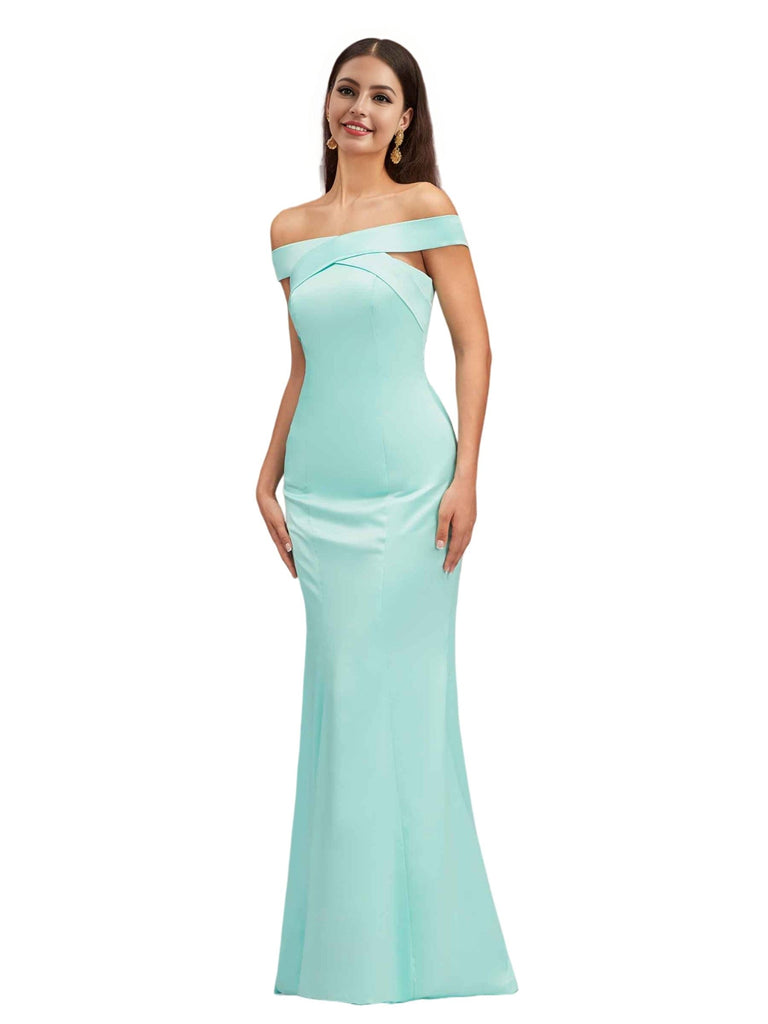 Simple Off The Shoulder Mermaid Beauty Soft Satin Floor-Length Bridesmaid Dresses