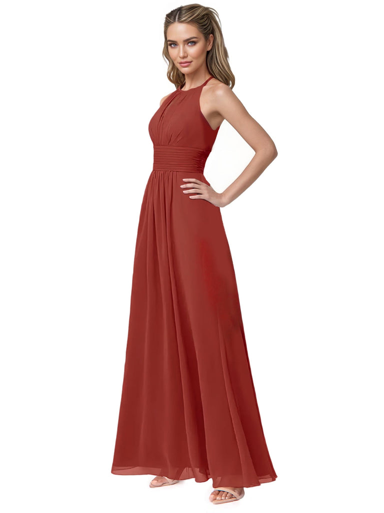 Simple Halter A-line Chiffon Floor Length Bridesmaid Dresses