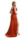 Elegant Silky Satin Cowl Side Split Mermaid Long Bridesmaid Dresses Online