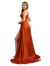Elegant One Shoulder Silky Satin Side Split Mermaid Long Bridesmaid Dresses Online