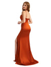 Sexy Stretch Satin One Shoulder Boning Side Split Mermaid Long Bridesmaid Dresses