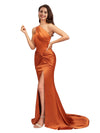 Sexy One Shoulder Mermaid Beauty Long Soft Satin Bridesmaid Dresses Online