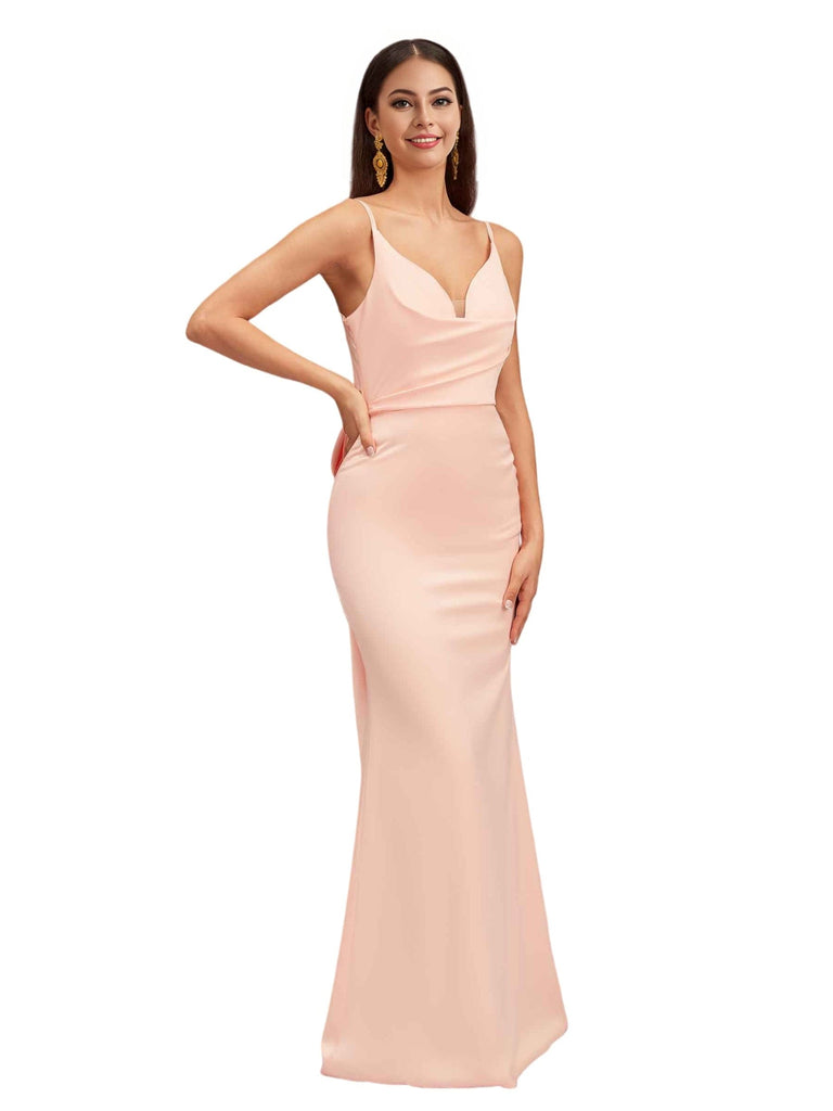 Sexy Spaghetti Straps Mermaid Soft Satin Simple Floor Length Bridesmaid Dresses Online