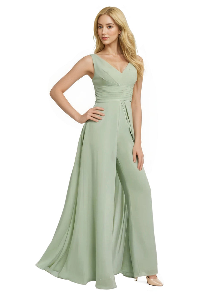 Elegant Deep V-Neck A-line Chiffon Long Bridesmaid Dresses