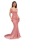 Sexy Silky Satin Off The Shoulder Mermaid Pretty Long Bridesmaid Dresses