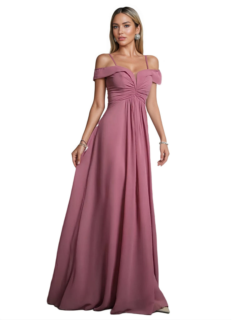 Sexy Chiffon Off The Shoulder Floor-Length Bridesmaid Dresses