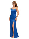 Elegant Spaghetti Straps Mermaid Side Slit Beauty Soft Satin Bridesmaid Dresses