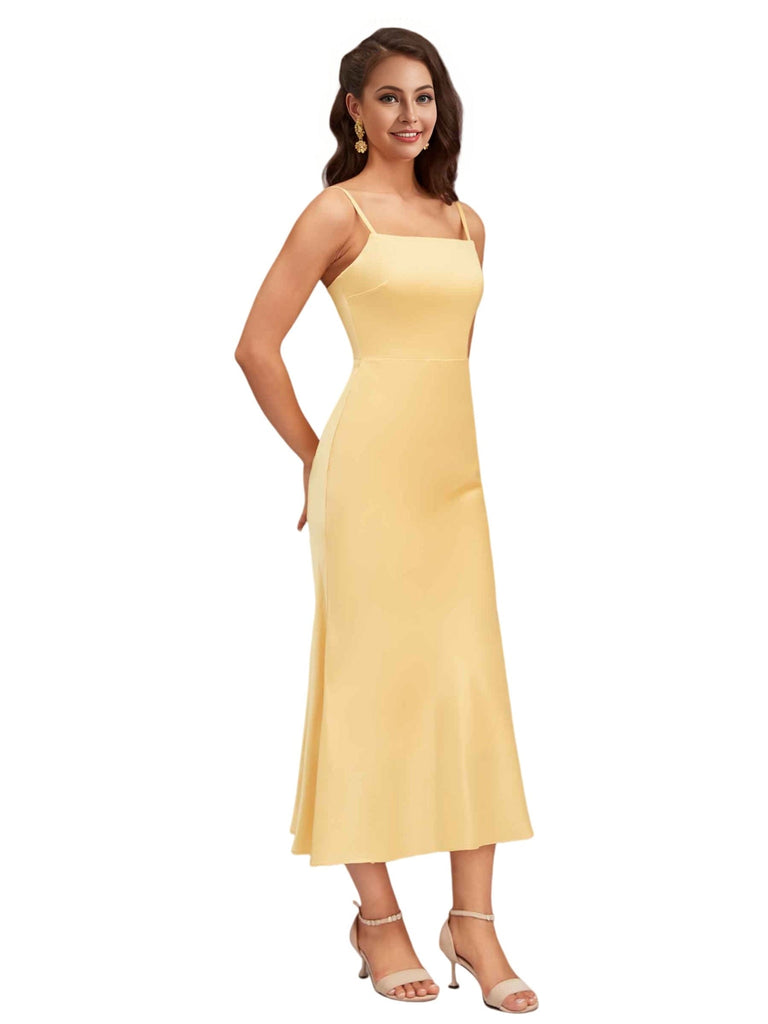 Sexy Simple Spaghetti Straps Beauty Soft Satin Bridesmaid Dresses Online