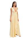 Sexy Deep V-Neck Soft Satin A-Line Long Bridesmaid Dresses Online