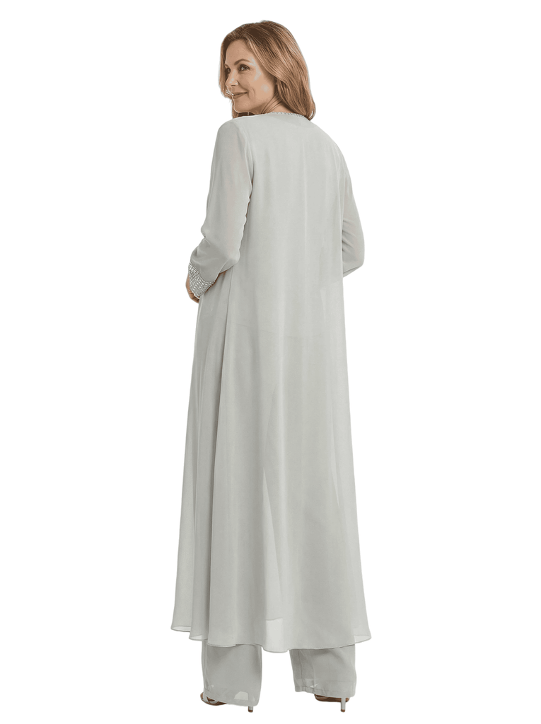 Chicsew Round Neck Chiffon Mother Of The Bride Three Piece Jumpsuit Beaded Formal Mother Of Bride Pantsuits