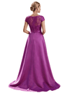Elegant Cap Sleeves Jewel Lace Top Satin Mother Of The Bride Dresses Overskirt
