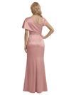Stylish One Shoulder Asymmetric Short Sleeve Side Slit Mermaid Mother of The Bride Dress Satin Maxi Gown
