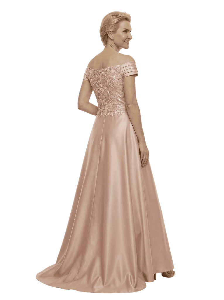 Elegant Off Shoulder Sleeveless A-Line Floor-Length Satin Mother Of The Bride Dress