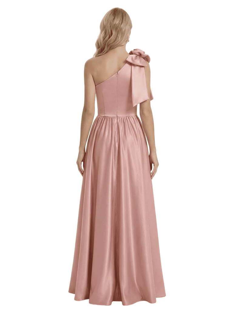 Modern One Shoulder Side Slit A-Line Satin Mother Of The Bride Dress