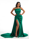Sexy Spaghetti Straps Square Mermaid Soft Satin Side Slit Long Bridesmaid Dresses Online