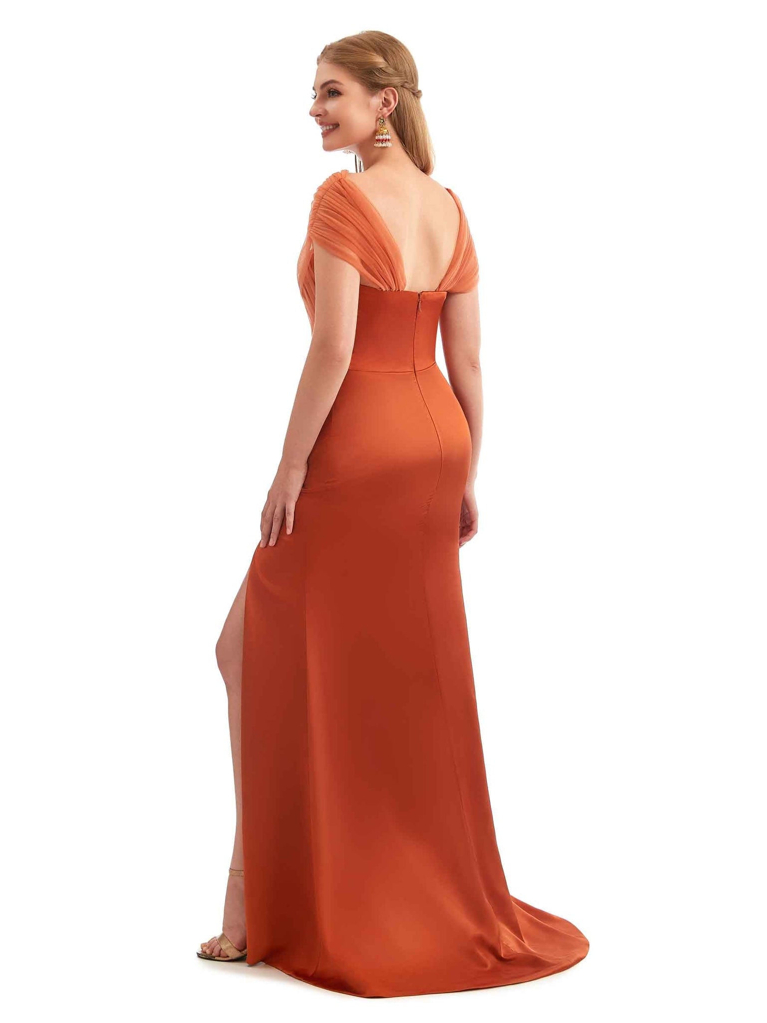 Modern Off The Shoulder Mermaid Satin and Tulle Unique Long Bridesmaid Dresses UK Online