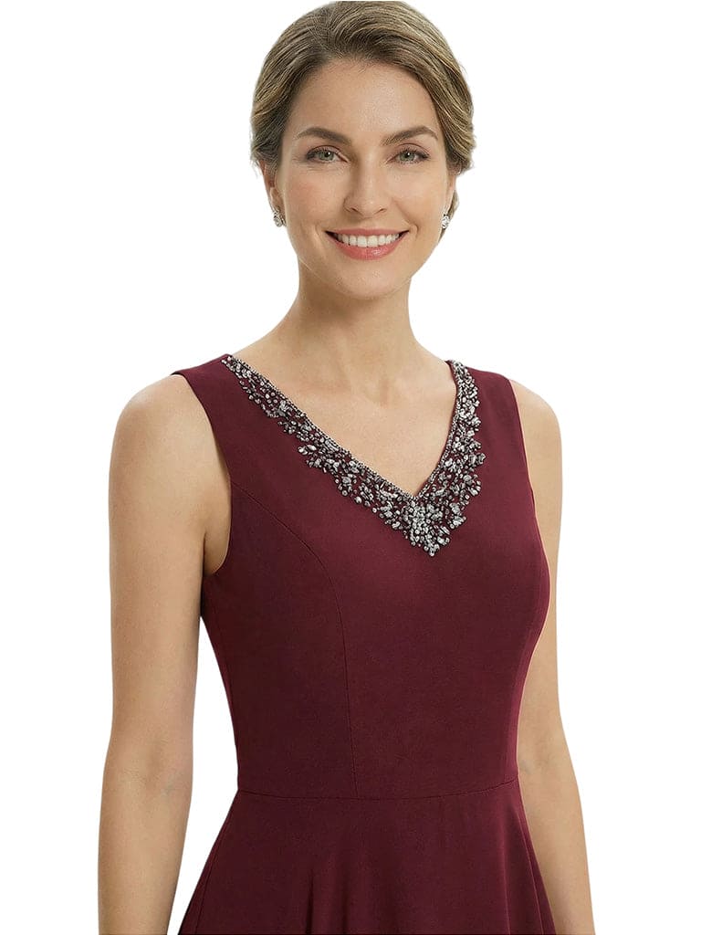 Elegant High-Low Flutter Sleeves V-Neck Beaded Mother of The Bride Gown and Jacket