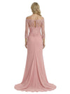 Elegant Off Shoulder 3/4 Sleeves Mermaid Chiffon Mother Of The Bride Dress With Lace Appliques