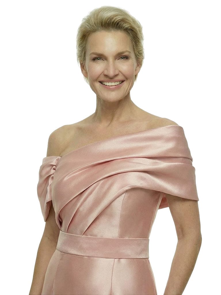 Exquisite Off Shoulder Ankle-Length Mermaid Satin Ruched Mother Of The Bride Gown