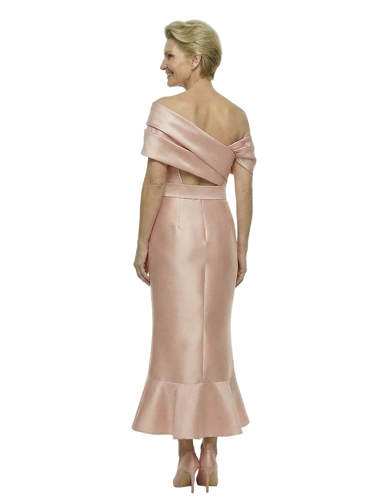 Exquisite Off Shoulder Ankle-Length Mermaid Satin Ruched Mother Of The Bride Gown