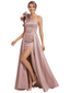 Beautiful One Shoulder Satin Floral Mermaid Mother Of The Bride Dresses Overskirt