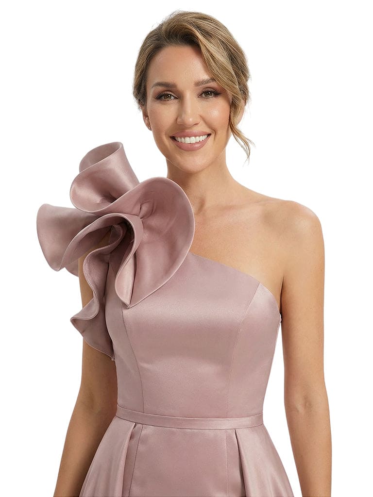 Beautiful One Shoulder Satin Floral Mermaid Mother Of The Bride Dresses Overskirt