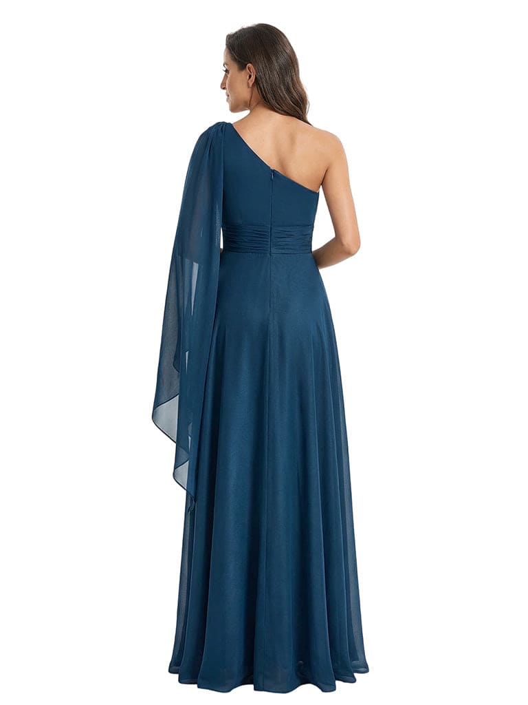 Elegant One Shoulder Sleeveless A-Line Chiffon Mother Of The Bride Dress With Bow Knot