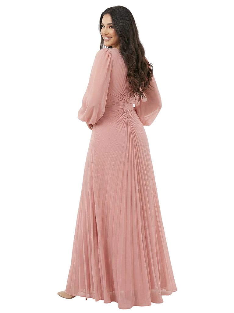 Elegant V-neck Lantern Sleeves Beaded Front Slit A-Line Chiffon Mother Of The Bride Dress