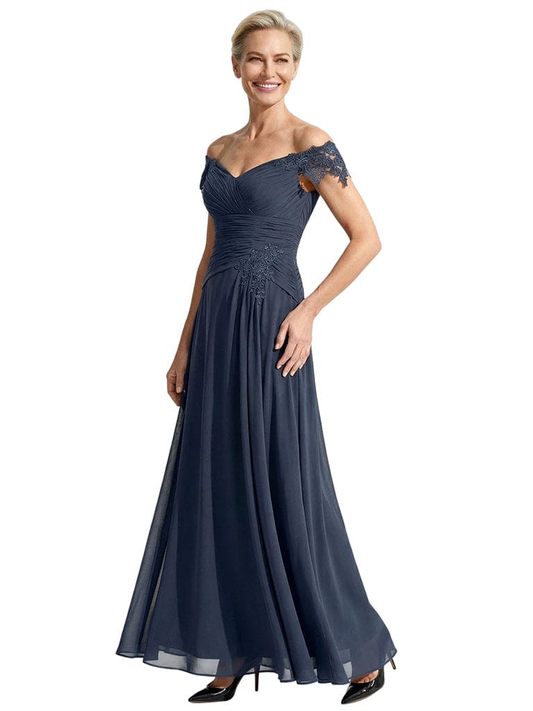 Pretty Off The Shoulder Lace Applique Mother of The Bride A-Line Gown