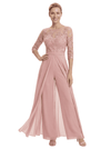 Chicsew Stylish Illusion 3/4 Sleeve Lace Mother of The Bride Jumpsuit Flowy Chiffon Modern Occasion Wear