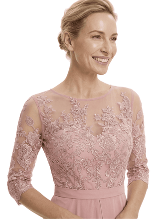 Chicsew Stylish Illusion 3/4 Sleeve Lace Mother of The Bride Jumpsuit Flowy Chiffon Modern Occasion Wear