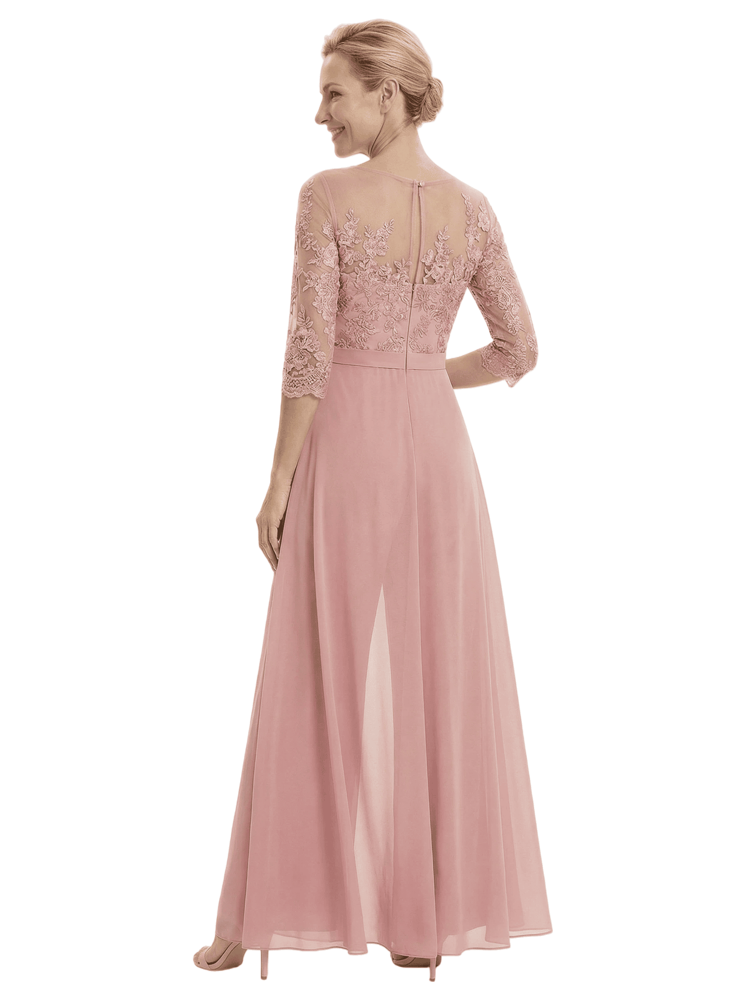 Chicsew Stylish Illusion 3/4 Sleeve Lace Mother of The Bride Jumpsuit Flowy Chiffon Modern Occasion Wear