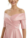 Elegant Off Shoulder Satin Half Sleeves Sheath Mother Of The Bride Dresses Overskirt