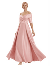 Elegant Off Shoulder Satin Half Sleeves Sheath Mother Of The Bride Dresses Overskirt
