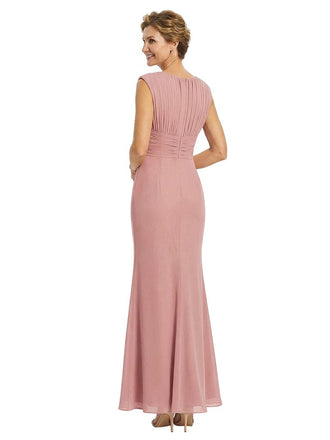 Elegant V-neck Sleeveless Ruched Mermaid Chiffon Mother Of The Bride Dress