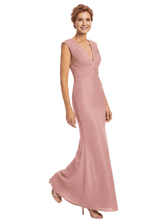 Elegant V-neck Sleeveless Ruched Mermaid Chiffon Mother Of The Bride Dress
