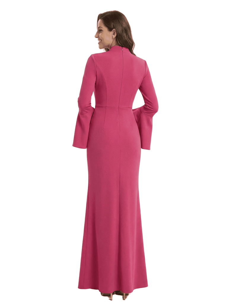 Chicsew Modern V-Neck Side Slit Long Sleeves Gown Flared Cuffs Mother Of The Bride Dresses
