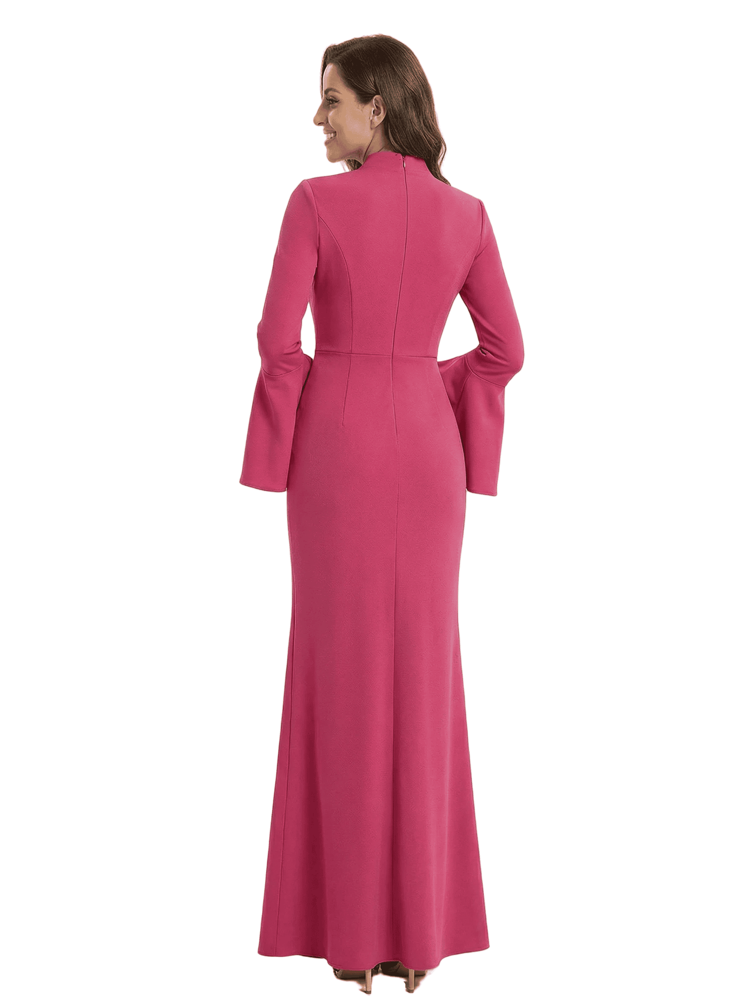 Chicsew Modern V-Neck Side Slit Long Sleeves Gown Flared Cuffs Mother Of The Bride Dresses
