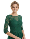 Elegant Boat Neck 3/4 Sleeves Lace  A-Line Chiffon Mother Of The Bride Dresses