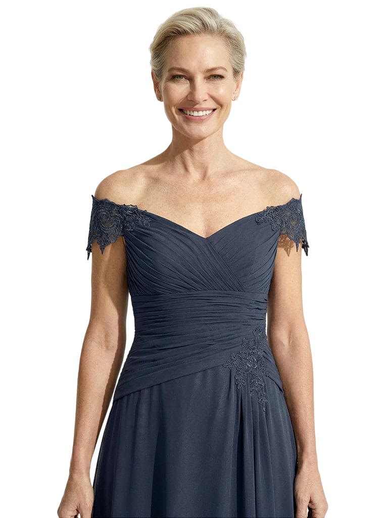 Pretty Off The Shoulder Lace Applique Mother of The Bride A-Line Gown