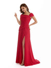 Elegant Cap Sleeves Mermaid Side Split Stretchy Crepe Long Formal Bridesmaid Dresses