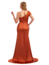 One Shoulder Mermaid Silky Satin Side Split Long Elegant Maid of Honor Dresses