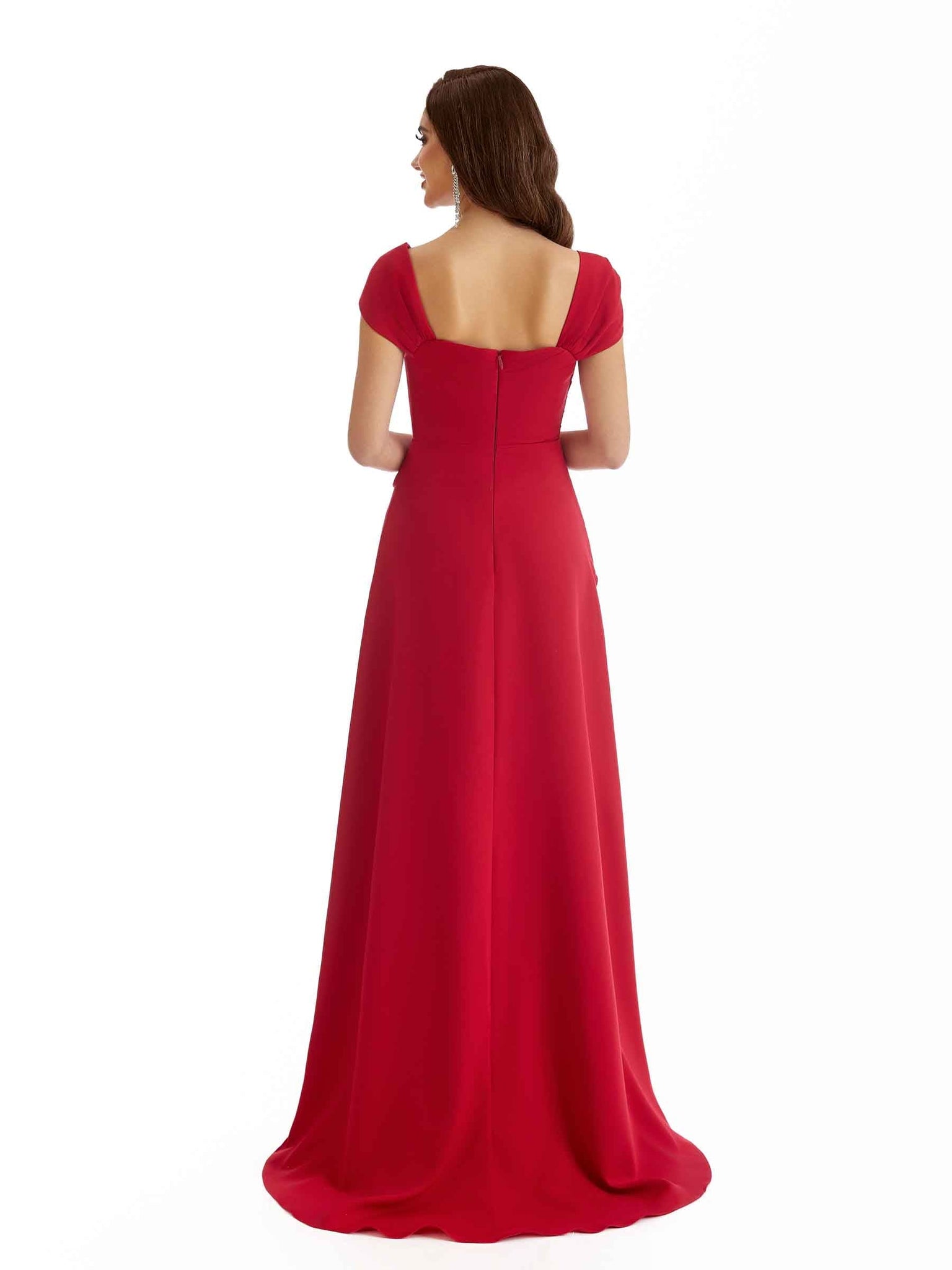 Stretch Crepe Elegant Cap Sleeves Mermaid Side Split Long Women Bridesmaid Dresses UK