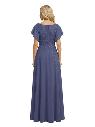 Elegant Bell Sleeves Side Slit Chiffon Mermaid Long Mother of The Bride Dresses