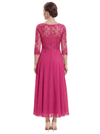 Chicsew Pretty Scoop 3/4 Sleeve Lace Sequin Mother of The Groom Dress Asymmetric Midi Chiffon Gown
