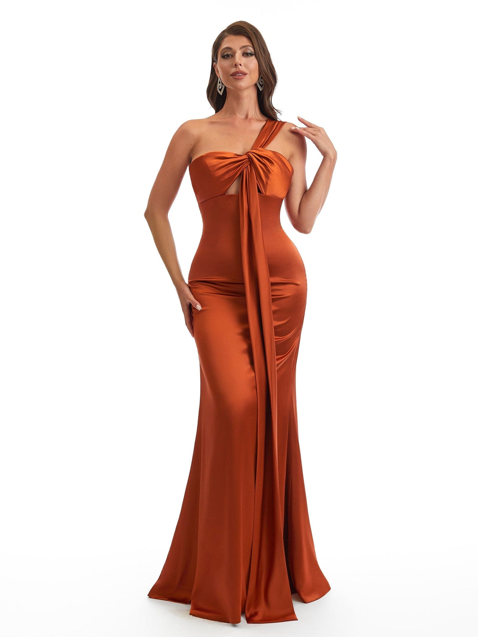 Elegant One Shoulder Mermaid Satin Ruched Unique Long Bridesmaid Dresses