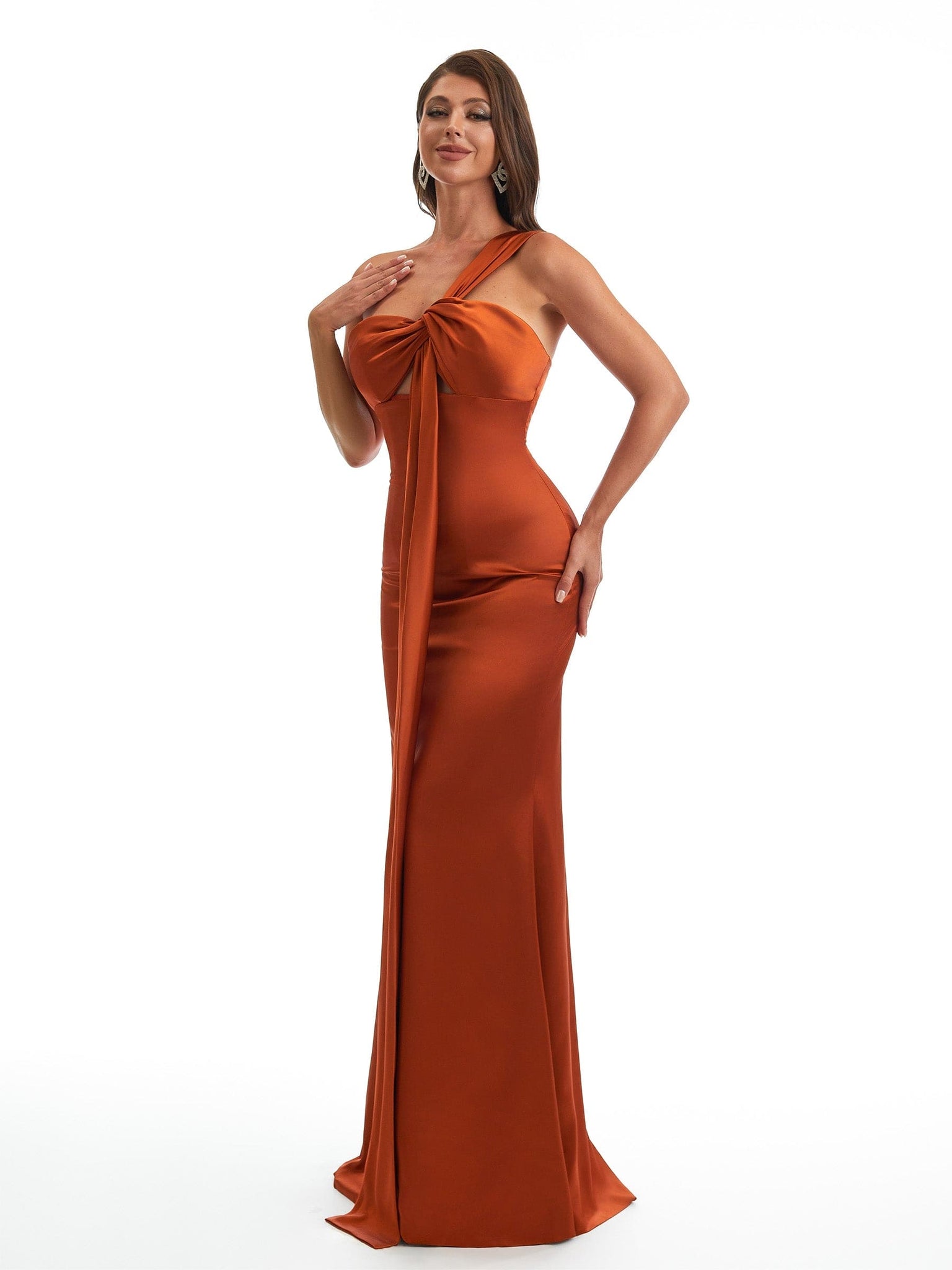 Elegant One Shoulder Mermaid Satin Ruched Unique Long Bridesmaid Dresses