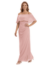 Chicsew Stunning Off Shoulder Ruched Floor-Length Chiffon Mother of The Bride Gown