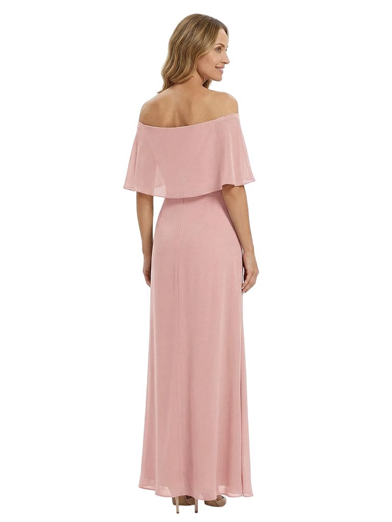 Chicsew Stunning Off Shoulder Ruched Floor-Length Chiffon Mother of The Bride Gown