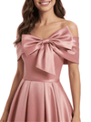 Satin A-Line Mother Of The Bride Dress Off Shoulder Bow Formal Floor Length Gown